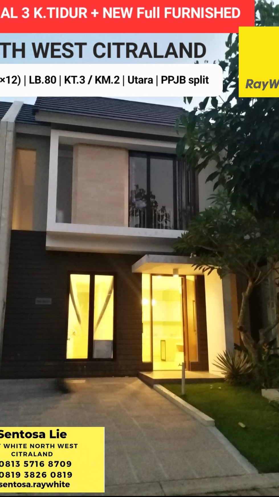 MURAH 1 M-an Rumah North West Citraland Surabaya SPESIAL 3 K.Tidur BONUS Full FURNISHED New Baru Modern 