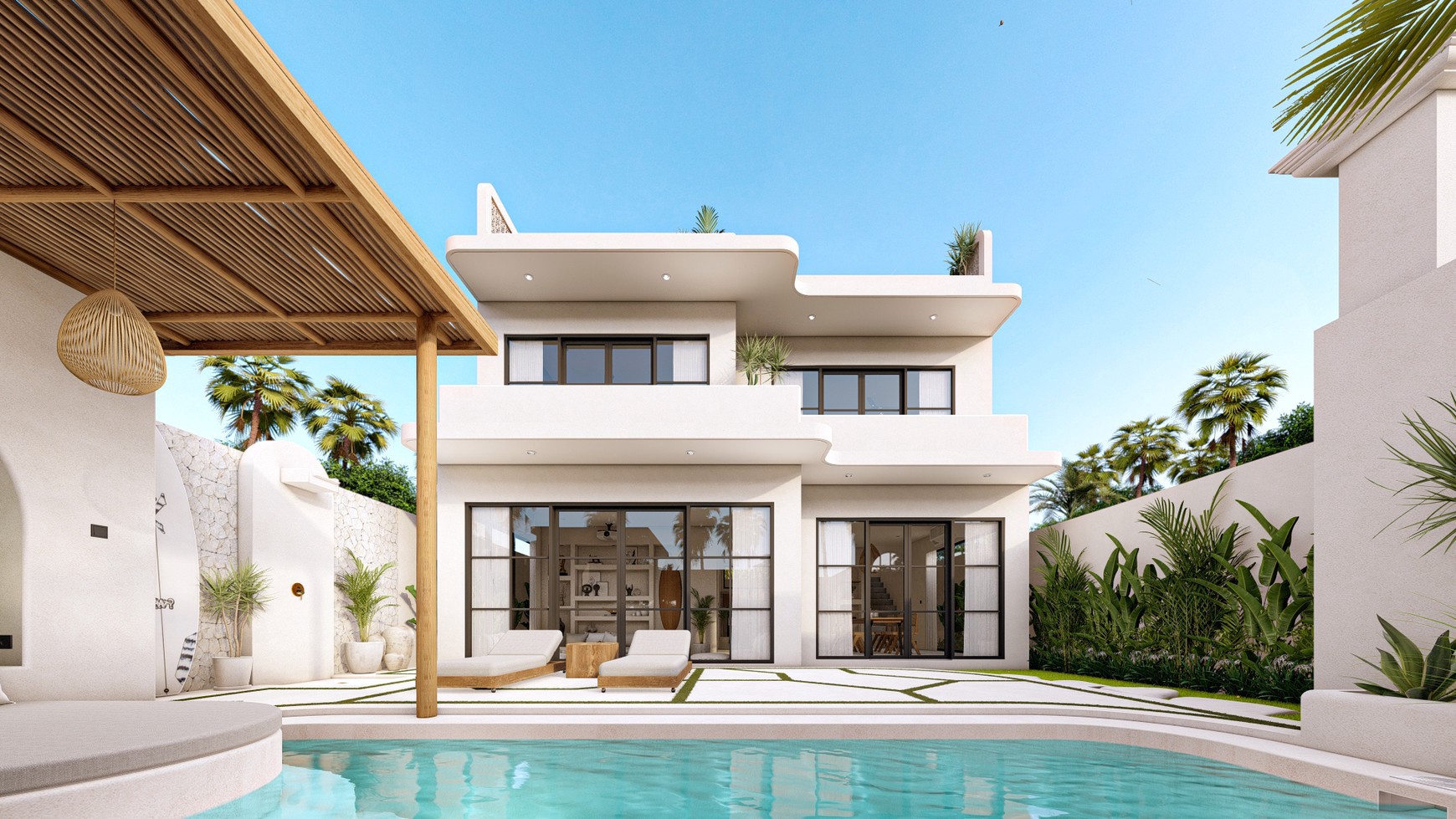 For Sale Leasehold - Brand new modern villa 3 bedrooms with rooftop 2 minutes to Seseh beach with ocean view Bali