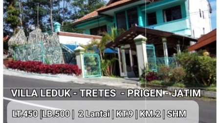 Villa Leduk Tretes Prigen Pandaan JATIM -Luas 450 m2 -  9 K.Tidur - 2 Lantai - SHM