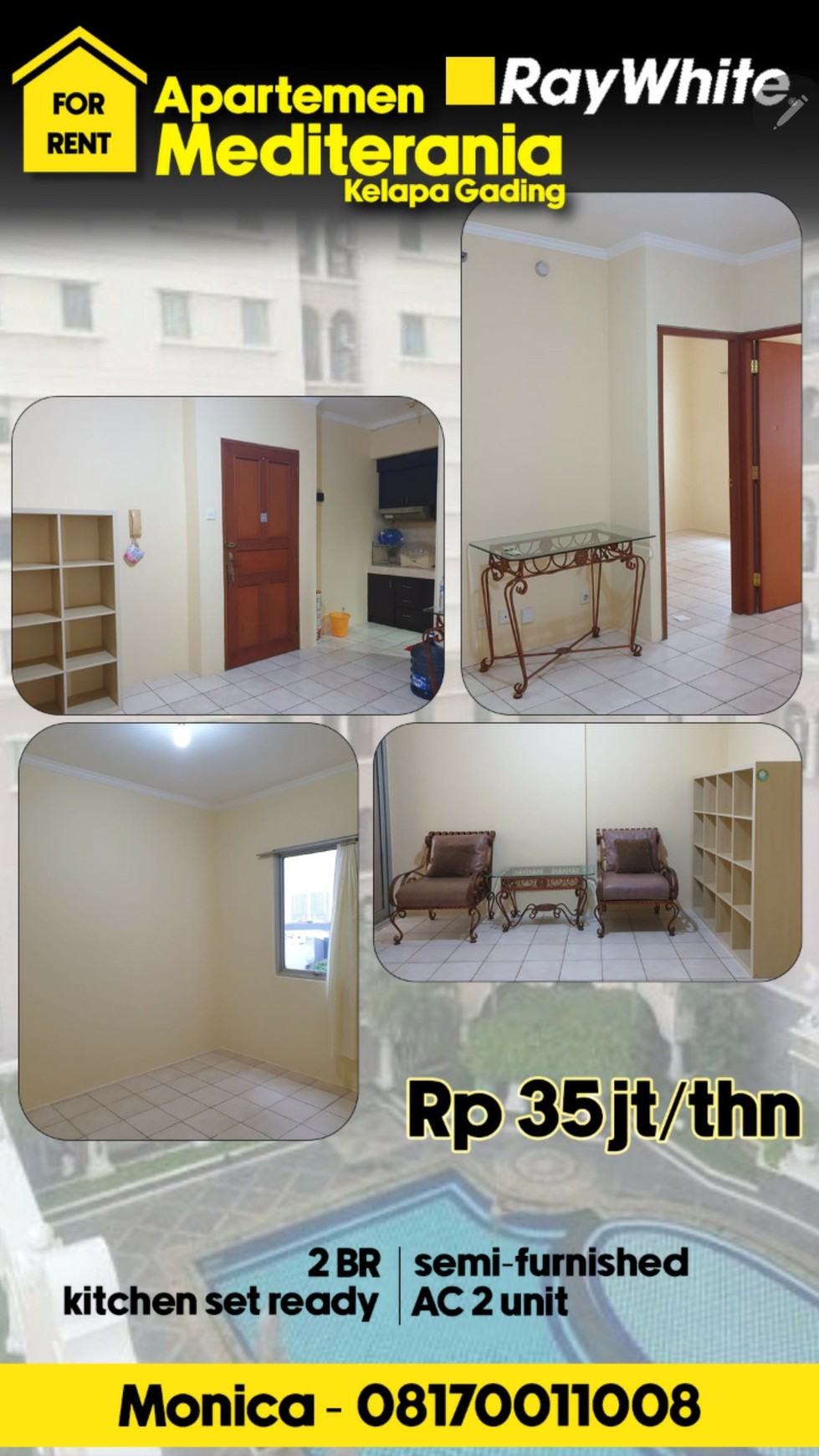 Apartemen Gading Mediterania Residencejl.Boulevard Bukit Gading Raya, Kelapa Gading Barat, jakarta utara.Luas 42 m&#xb2;(gross)terdekat dari Stasiun LRT kelapa Gading Boulevard hanya 7 menit.