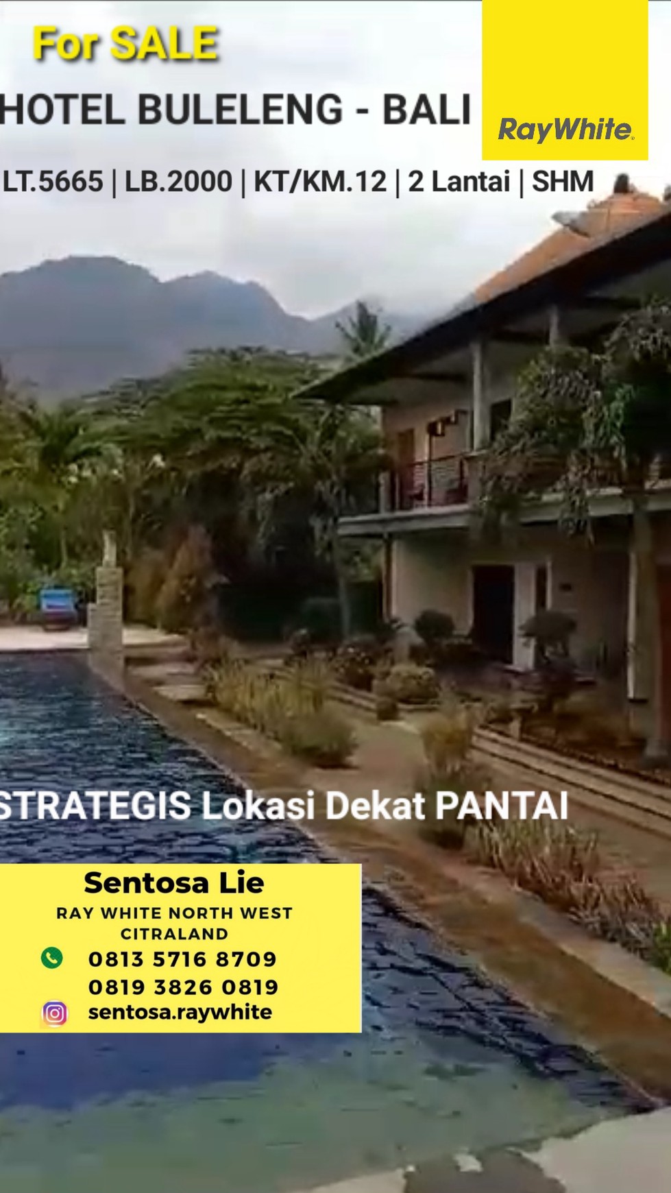 Hotel di Buleleng BALI - Luas 5665 m2 + Kolam Renang - Lokasi  Dekat Pantai 