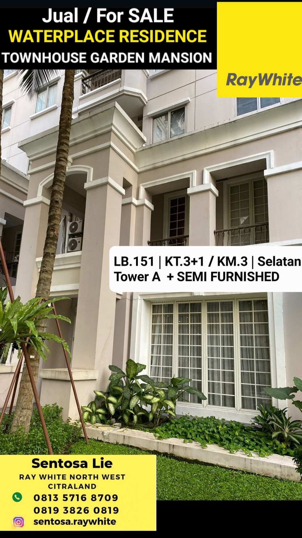 Apartemen Townhouse Garden Mansion Tipe 3+1 Bedroom Waterplace Residence Tower A Dekat Pakuwon Mall, Supermall, PTC