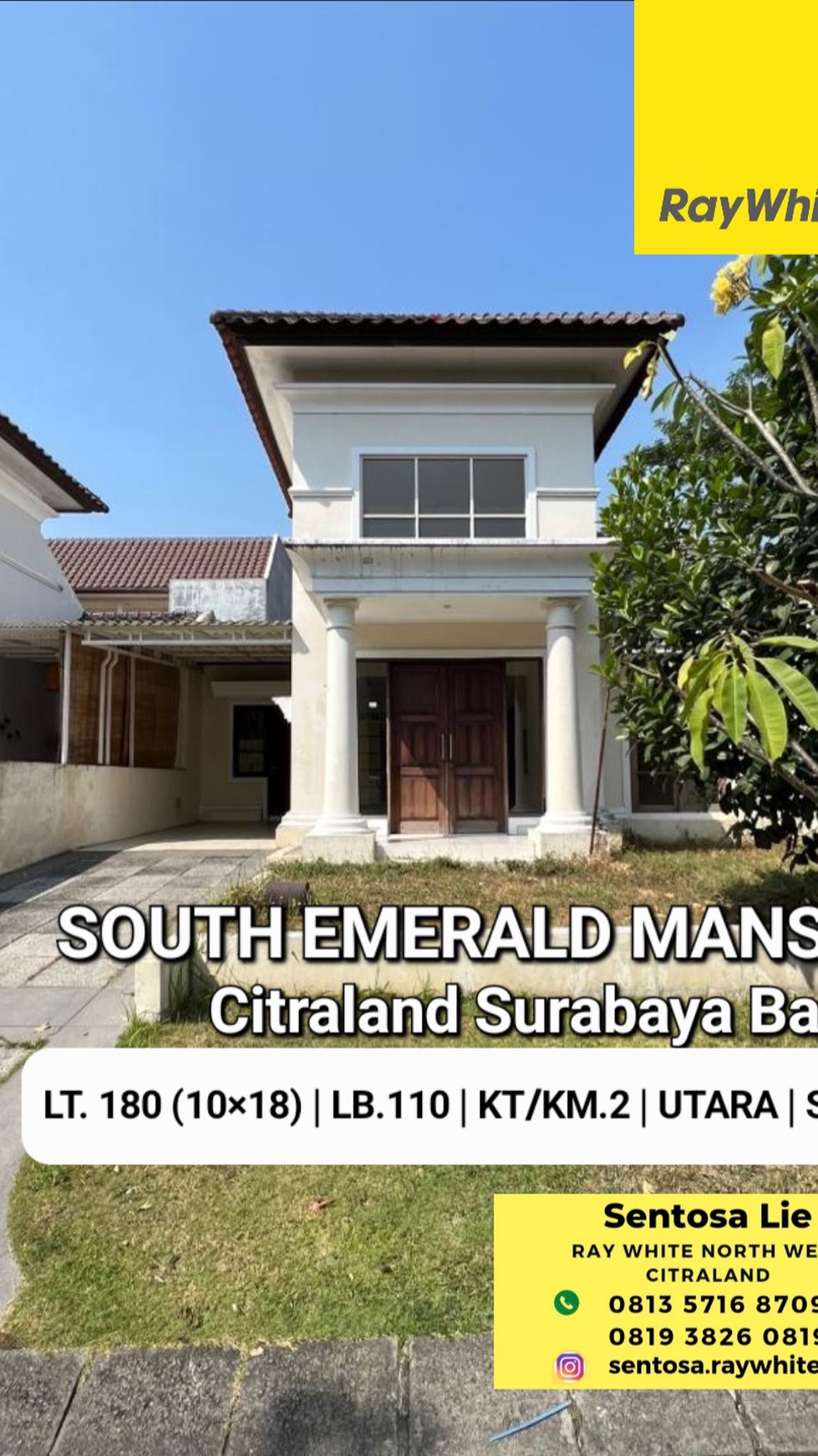 Rumah South Emerald Mansion Citraland Surabaya - MURAH Rp.15jt/m2 Nego - TerLUAS 180 m2 (10Ãƒ-18) Lokasi TerDEPAN dekat GWalk, Showroom HONDA Citraland 