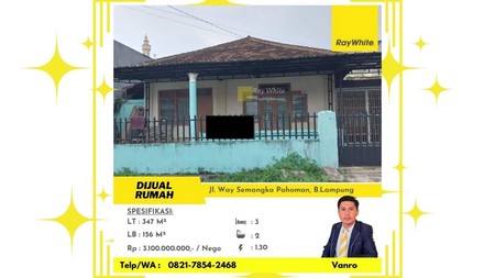 Rumah tanah 347m2 di Way Semangka Pahoman