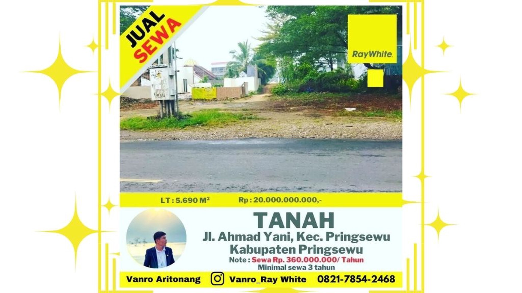 Tanah 5690m2 Pinggir Jalan Raya Ahmad Yani Pringsewu