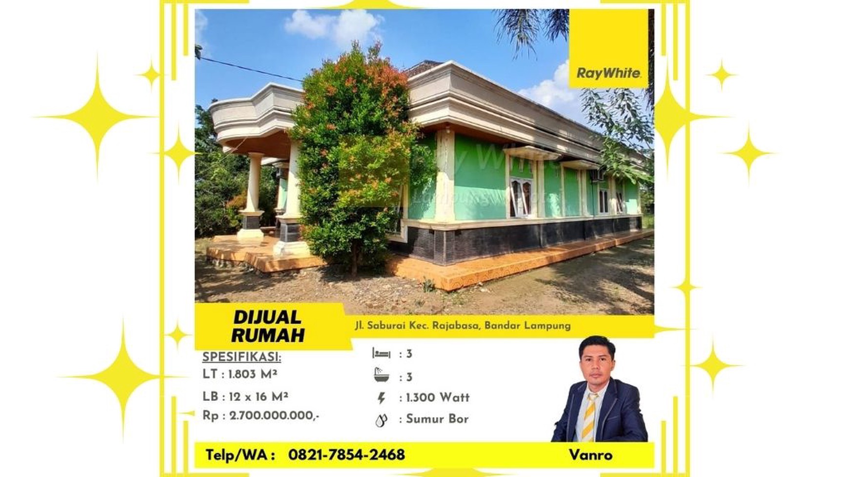 Rumah Luas Tanah 1803m2 di Jalan Saburai Rajabasa Bandar Lampung