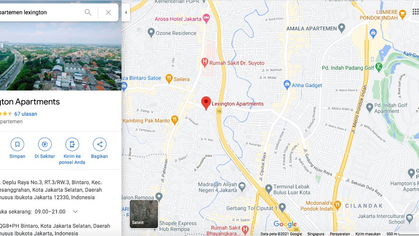 Apartemen (Lexington)  Jl Deplu Raya Bintaro, Akses Gate Tol JORR