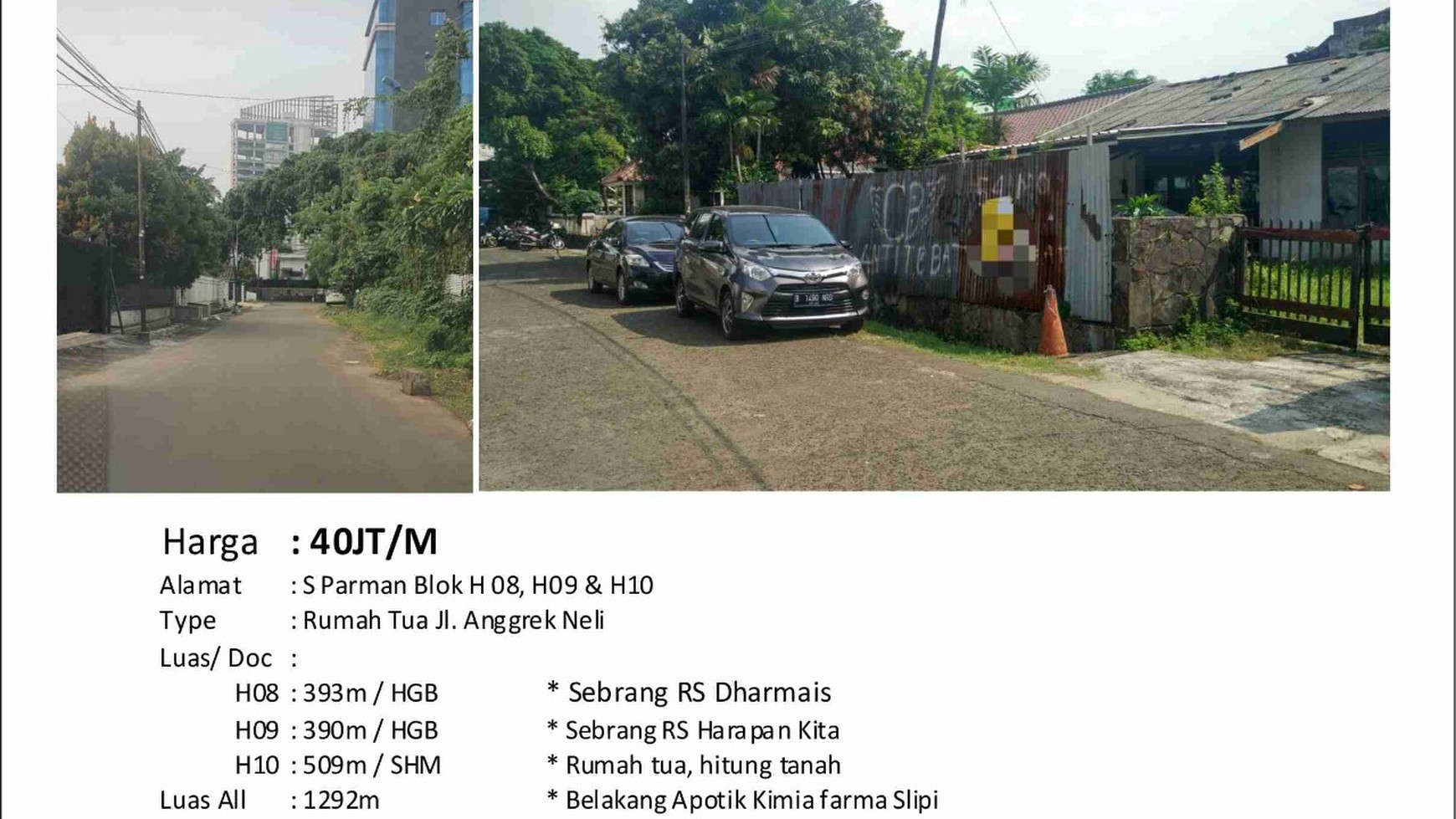 Rumah Tua Harga Tanah Saja di Jl. S Parman