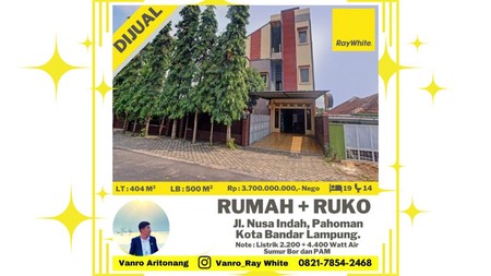 Rumah + Ruko dengan 19 Kamar Tidur di Pahoman Bandar Lampung