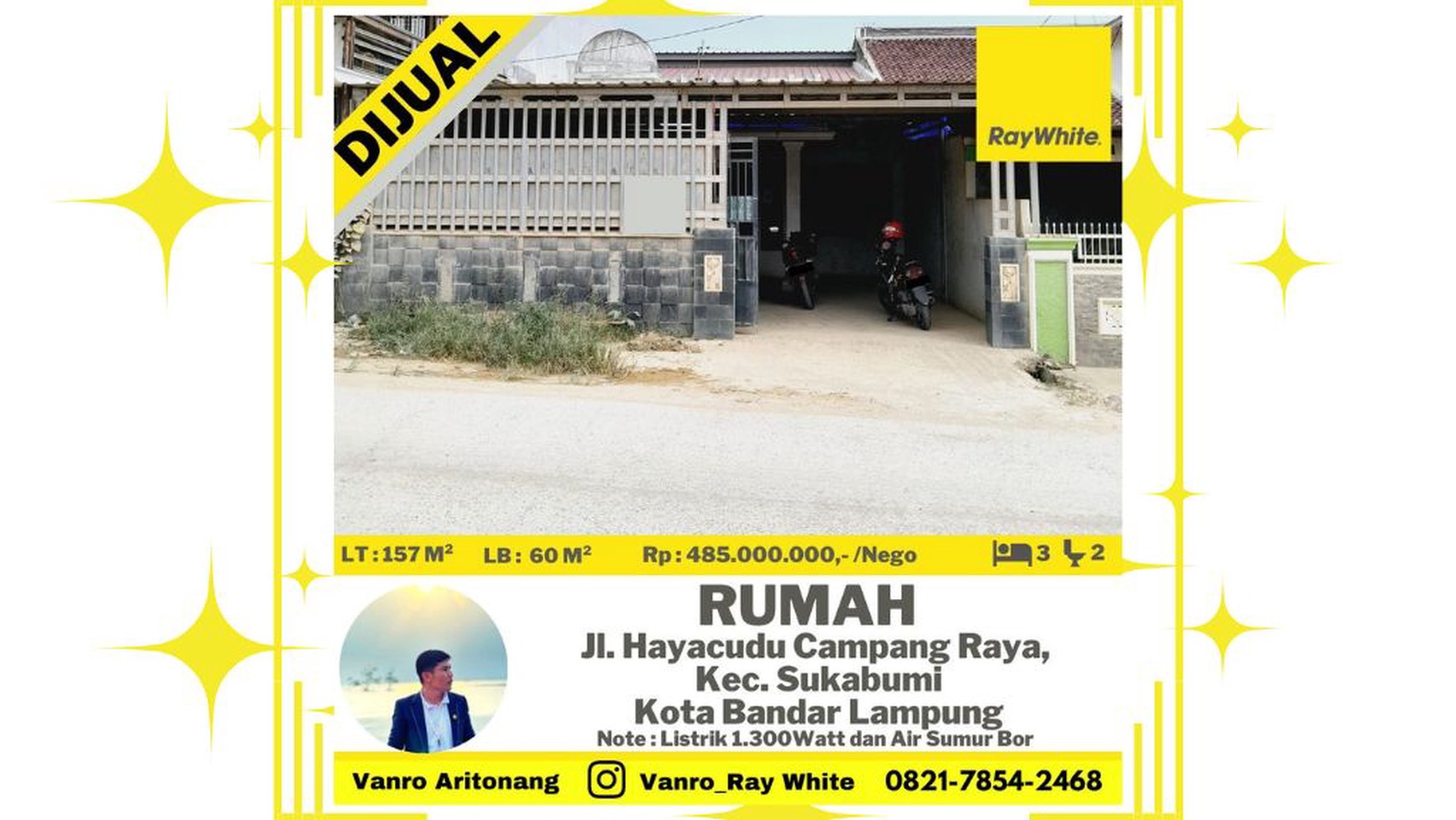 Rumah 3 Kamar Tidur di Pinggir Jalan Raya Hayacudu Campang Raya