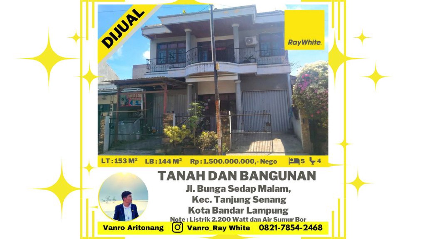 Rumah 2 Lantai dengan 5 Kamar Tidur di Perumnas Way Kandis