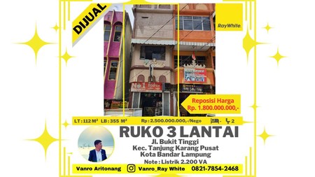 Ruko 3 Lantai di Pasar Tengah Tanjung Karang Pusat