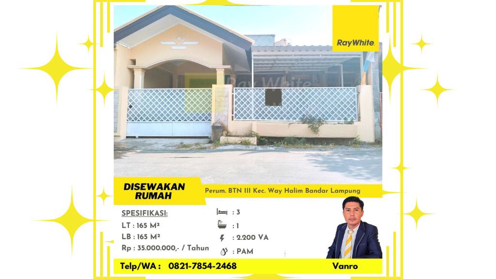 Rumah Sewa 3 Kamar Tidur di Way Halim