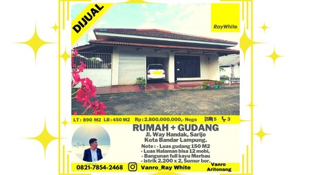 Rumah 5 Kamar Tidur + Gudang 150m2 di Teluk Betung Utara