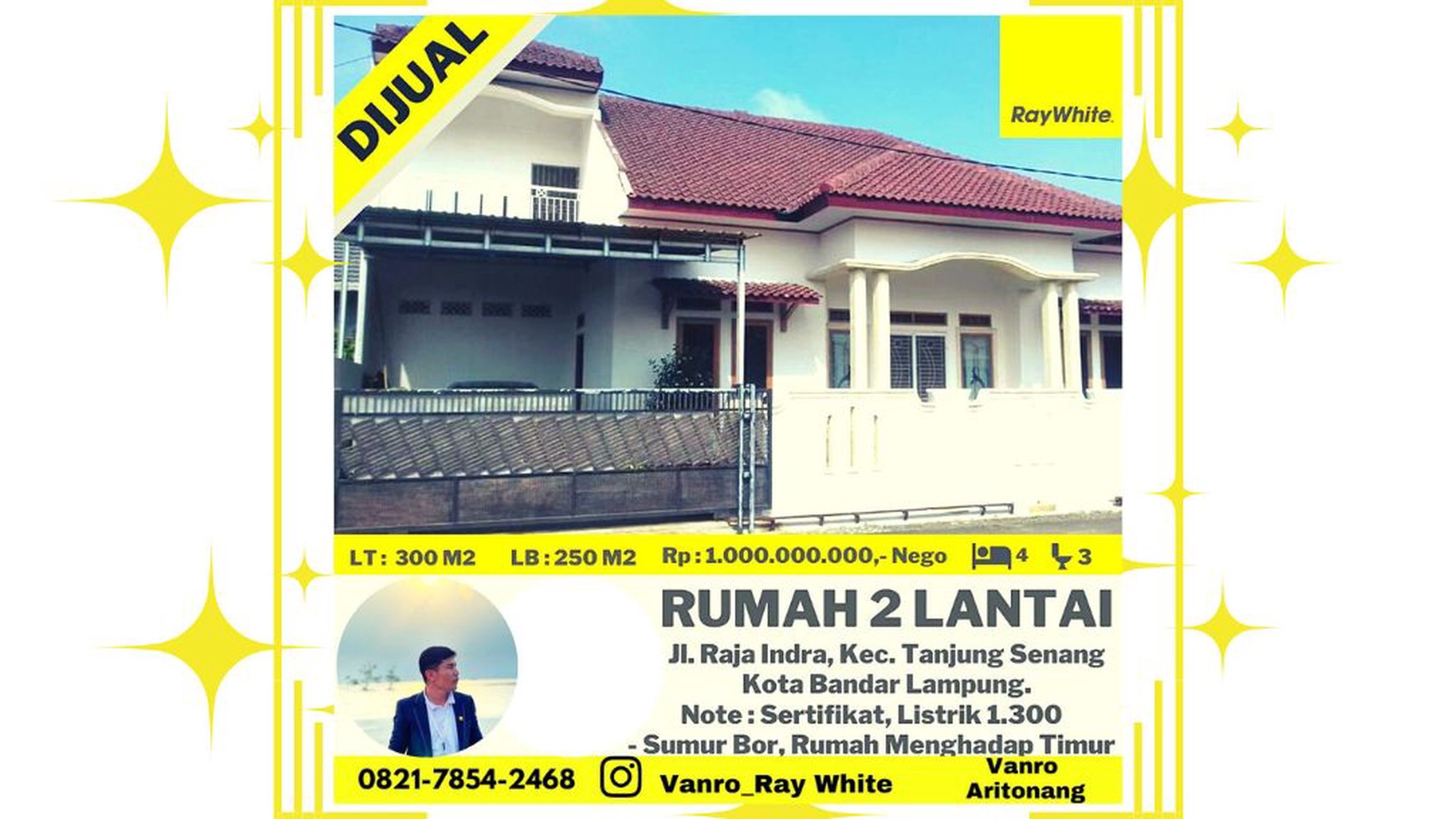 Rumah 4 Kamar Tidur Luas Tanah 300m2 di Tanjung Senang