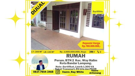 Dijual Rumah Murah Tanah 200 m2 di Way Halim