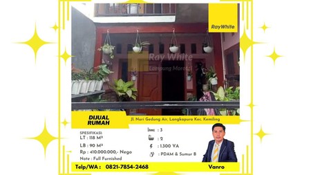 Rumah Full Furnished di Jalan Nuri Gedong Air Langkapura