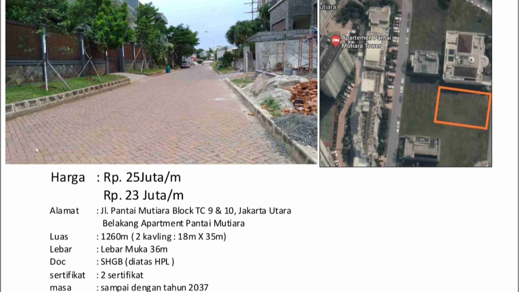 Lahan t1.2602  m2 di Pantai Mutiara Jakarta Utara