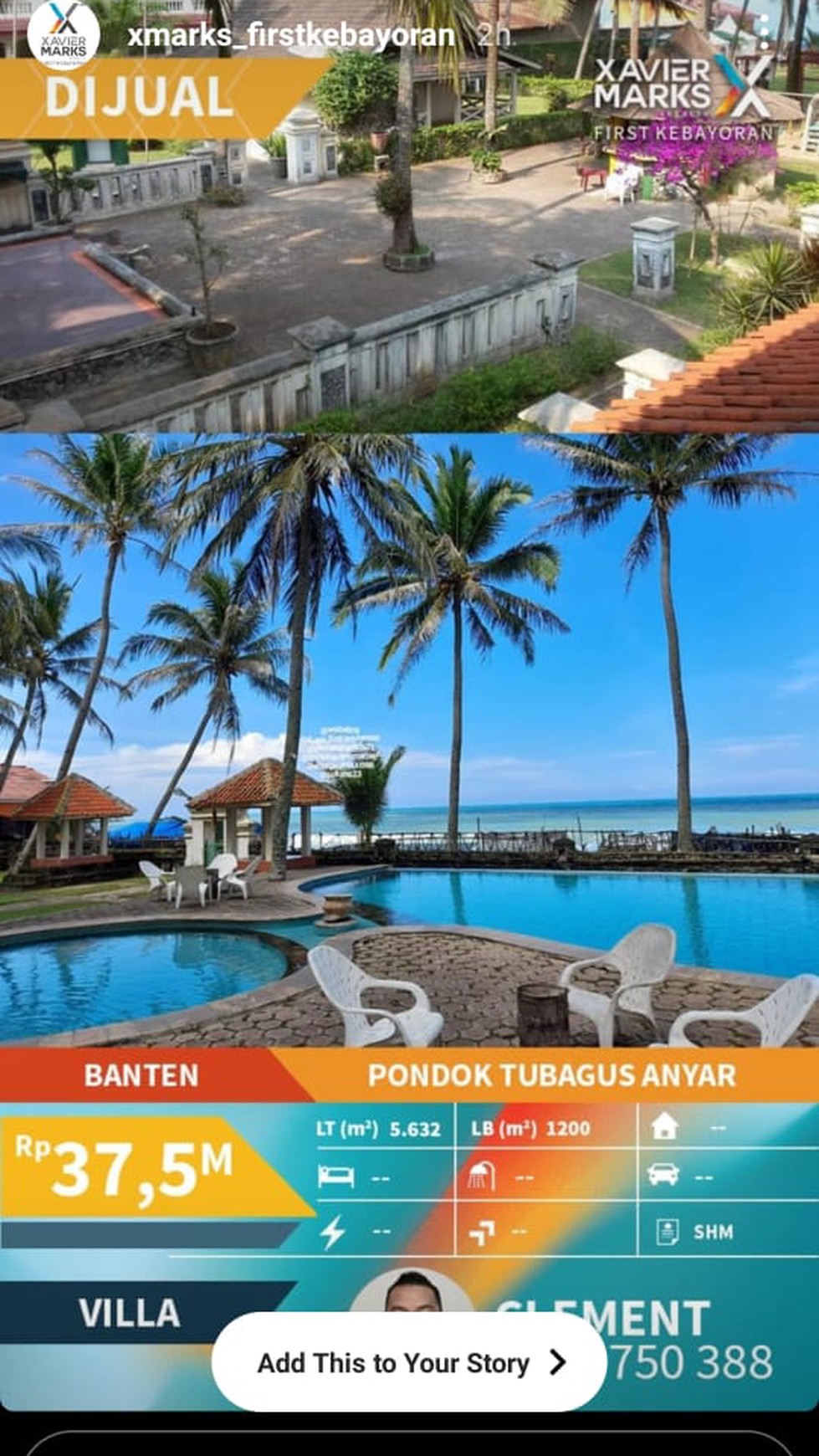 Di Jual Villa Bagus langsung menghadap pantai di Serang, Anyer, Banten.