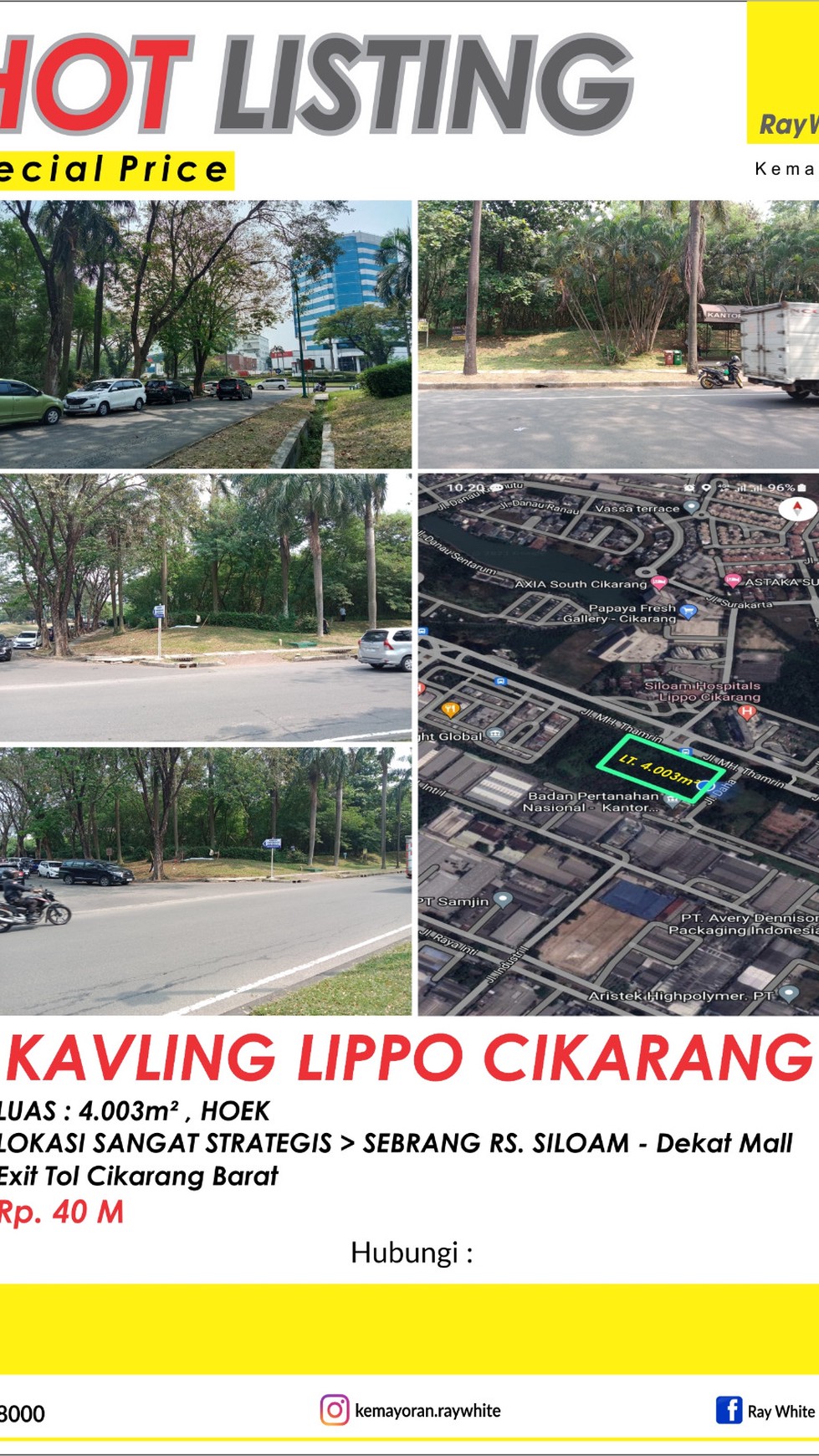 Tanah komersil Rp. 10 jt/m dekat RS. Siloam Lippo Cikarang, Cibatu