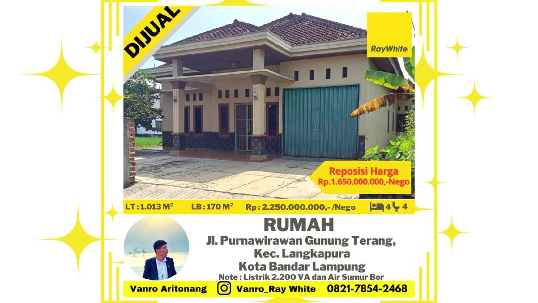 Rumah Murah Luas Tanah 1013 m2 di Gunung Terang Langkapura