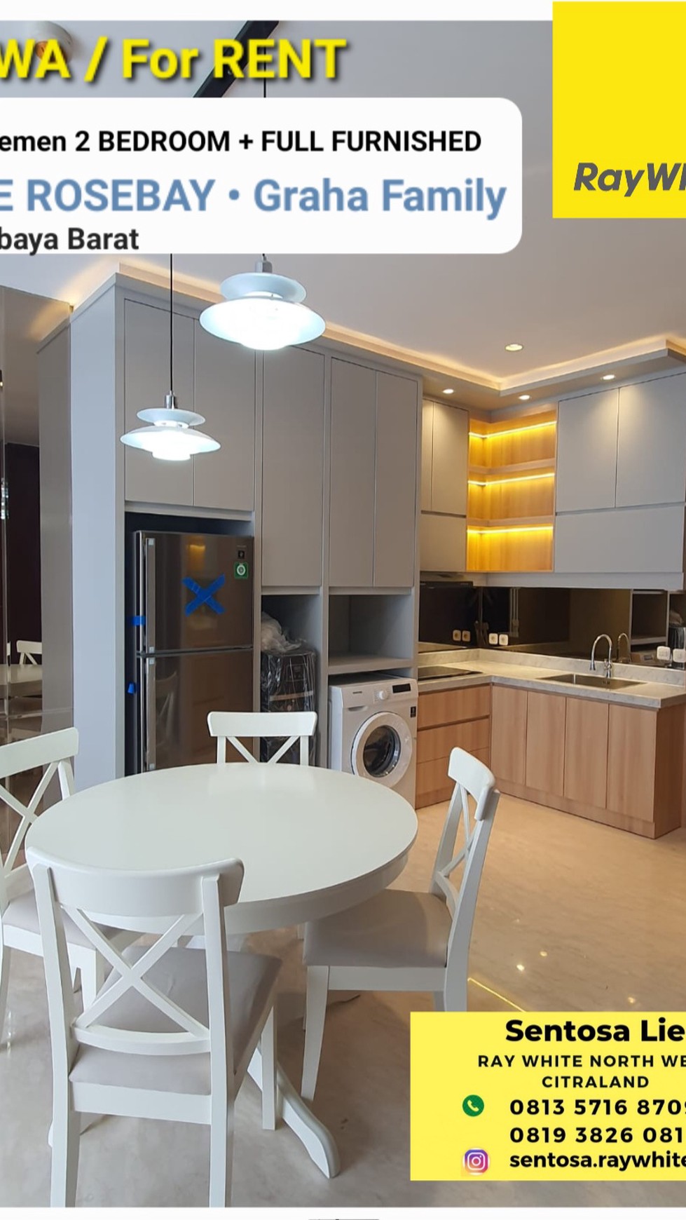 Disewakan Apartemen The Rosebay tipe 2 Bedroom Full Furnished Baru Modern Mewah - Graha Famili Surabaya 