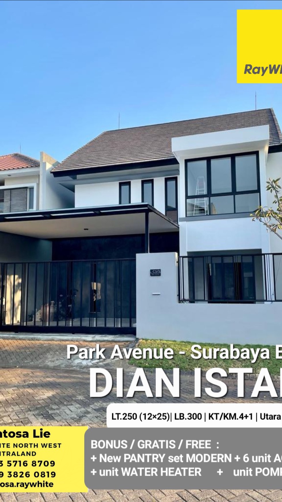 Dijual Rumah Baru Dian Istana Park Avenue Wiyung Surabaya Barat BONUS New Pantry Set , 6 Unit AC , Waterheater, Pompa Air  STRATEGIS dekat Pakuwon Mall