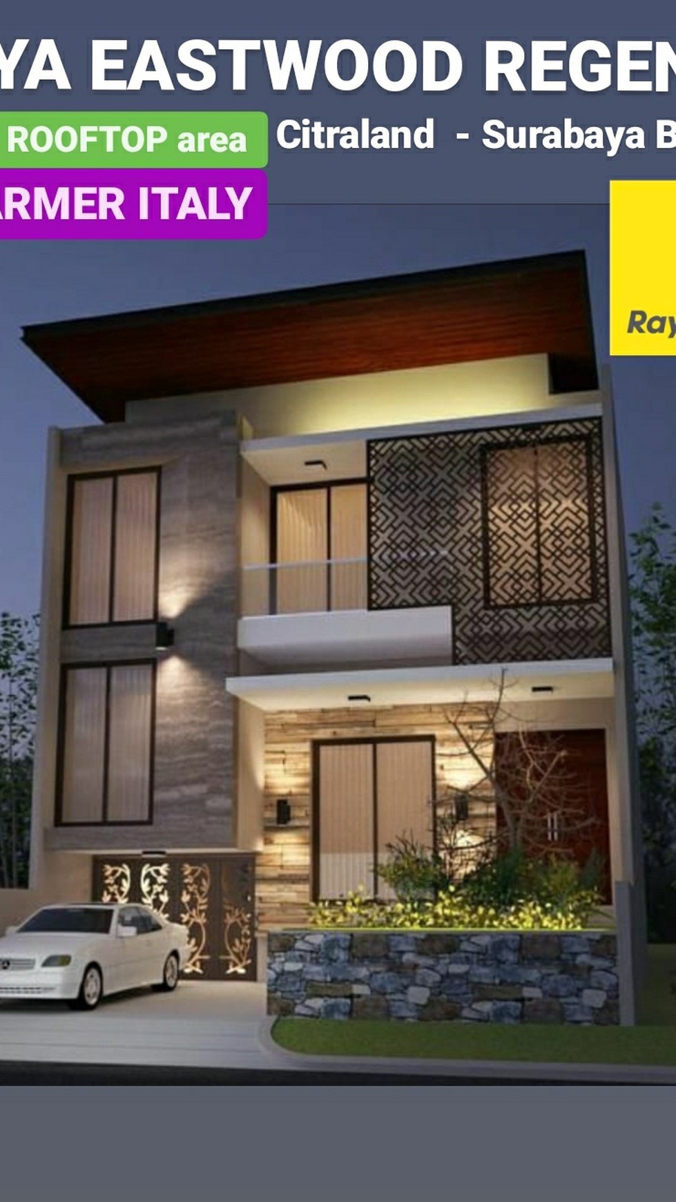 Dijual Rumah Baru Raya Eastwood Regency Citraland Surabaya - New Split level Modern plus ROOFTOP area + MARMER Italy Mewah