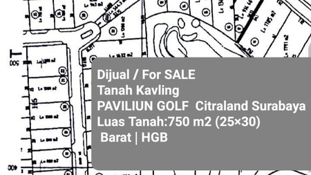 Tanah Paviliun Golf Citraland Surabaya blok H3 - Lokasi Bagus - Langka - HGB perorangan 