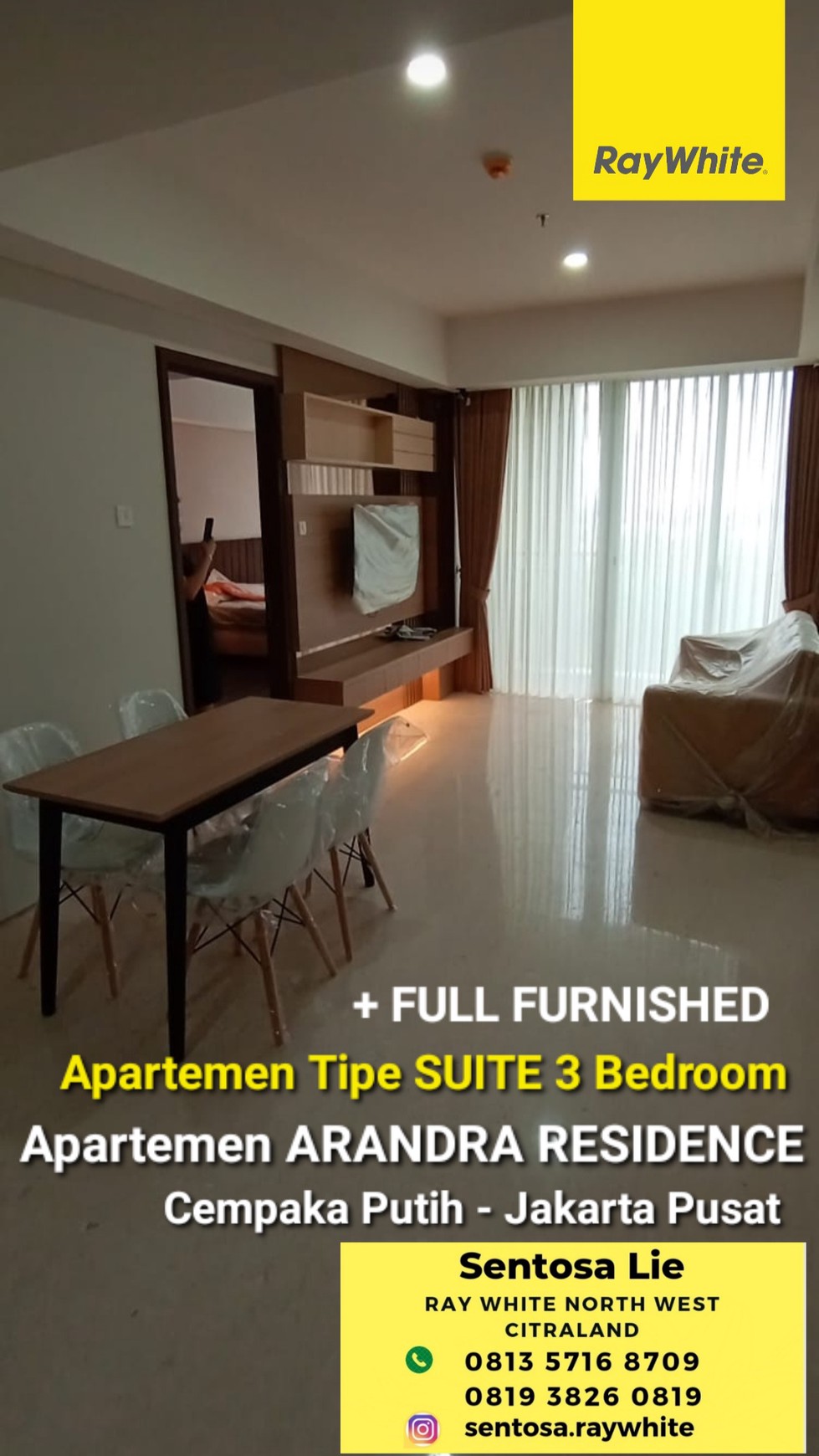 Disewakan Apartemen Arandra Residence Tipe SUITE 3 Bedroom - Cempaka Putih - Jakarta Pusat 