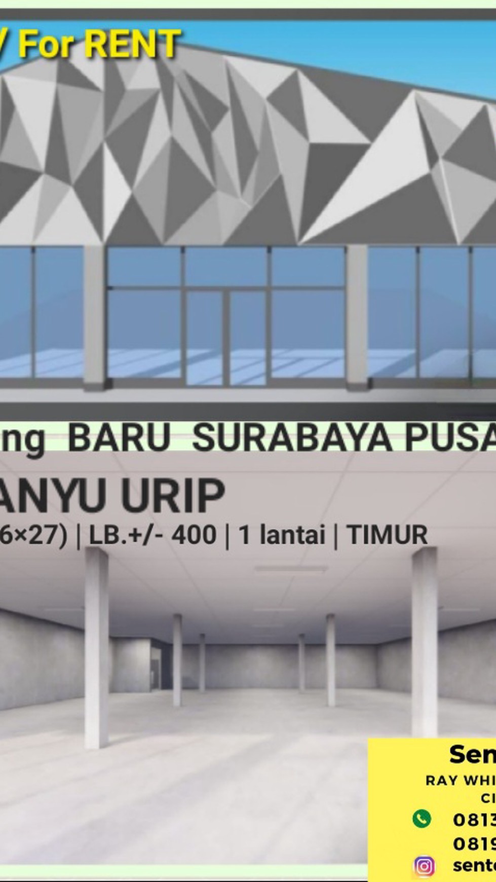 Disewakan Gudang Surabaya Pusat Kota Jalan Banyu Urip - Kondisi Baru - Lokasi Strategis