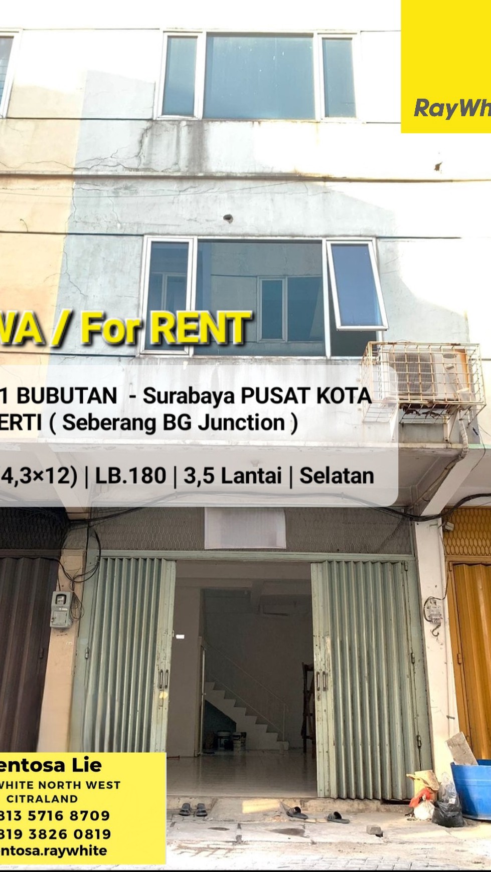 Disewakan Ruko 21 Bubutan - Baliwerti Surabaya Pusat Strategis  Depan BG Junction 