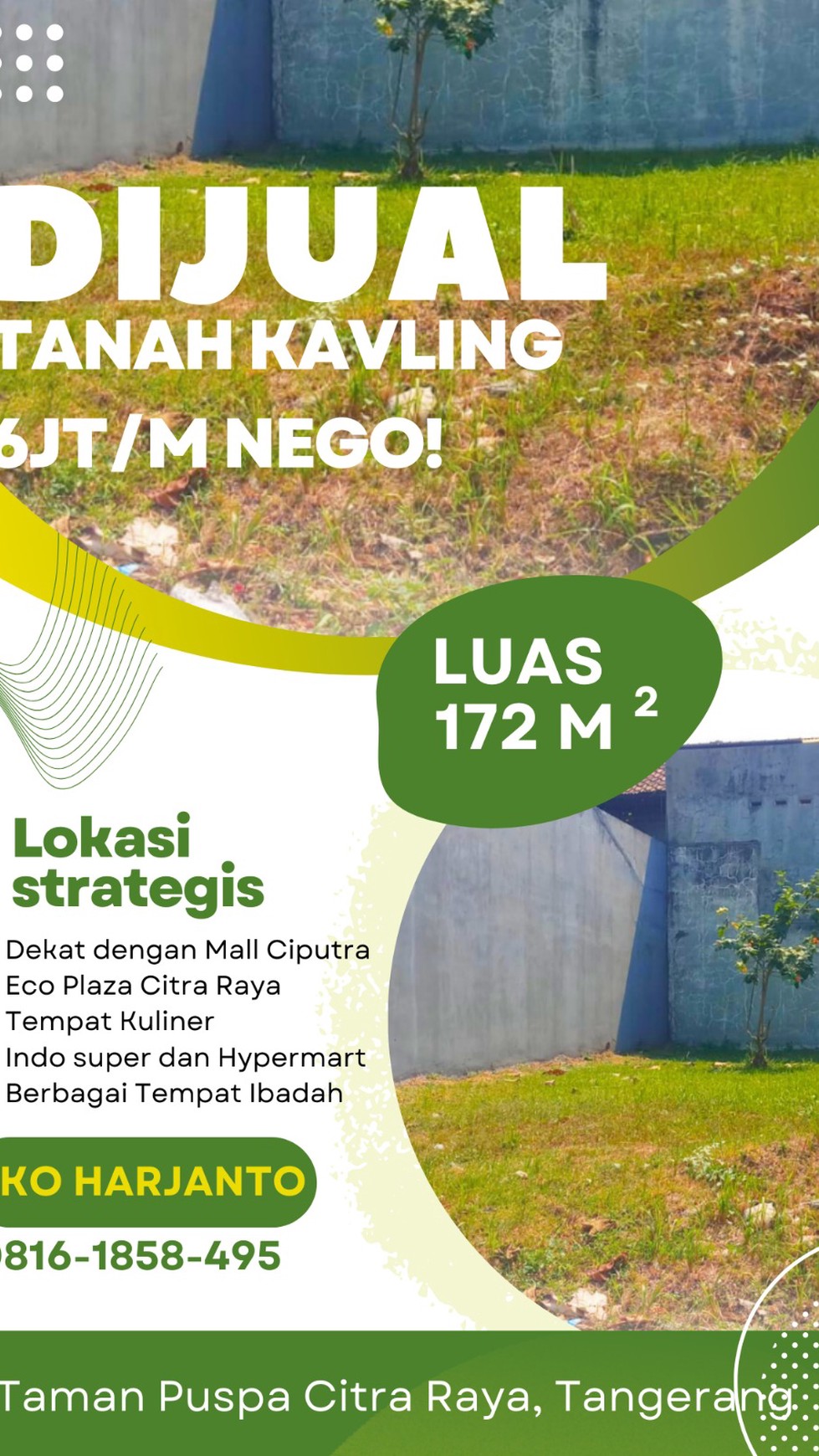 Dijual Kavling Strategis dan cukup luas di Taman Puspa Cikupa Citra Raya Tangerang