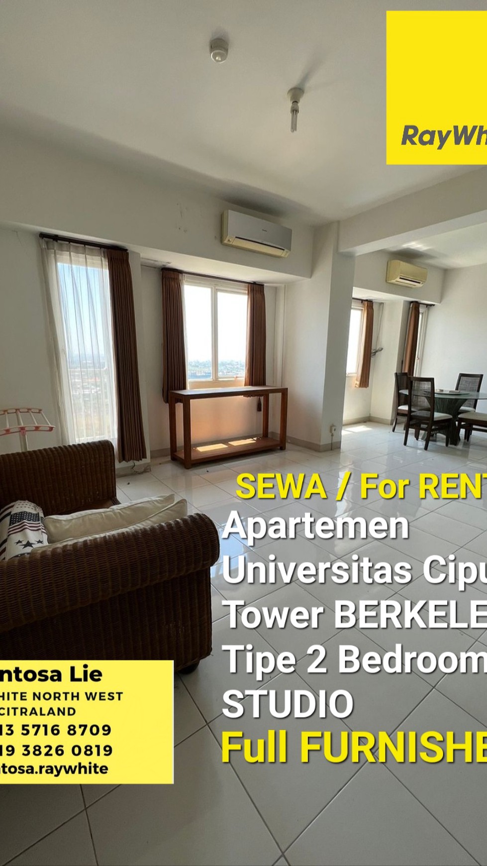 Disewakan Apartemen Univeesitas Ciputra Tower Berkeley SPESIAL tipe 2 Bedroom + STUDIO Full Furnished Siap Huni