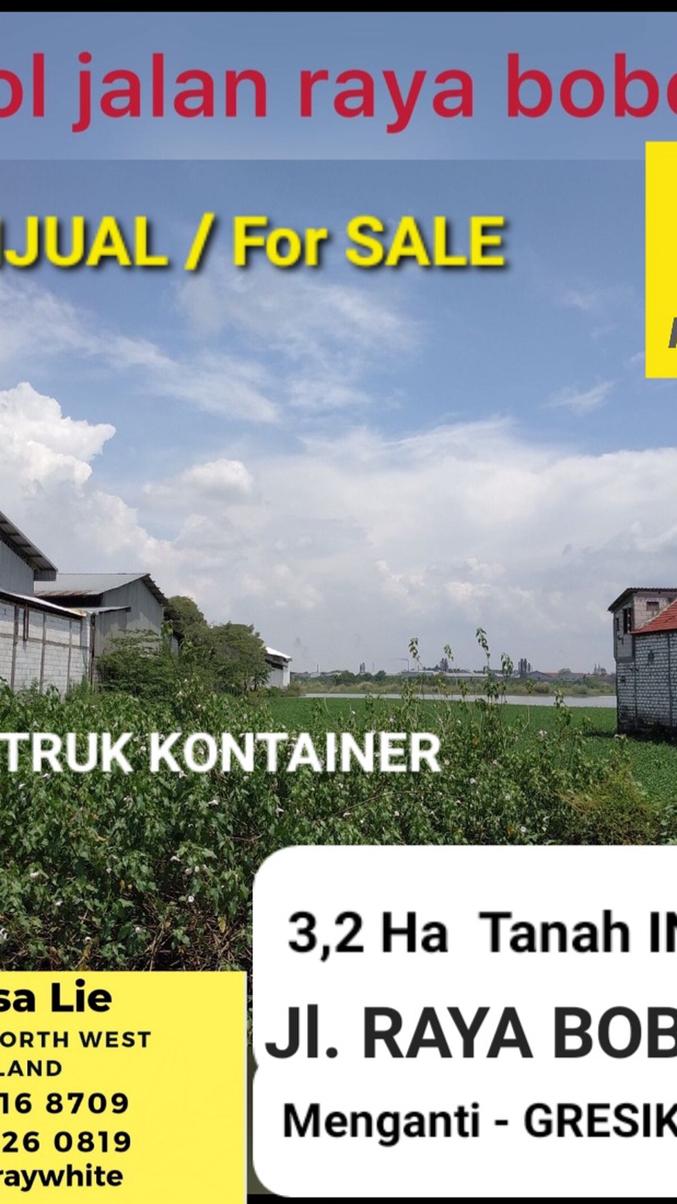 3,2 Ha Tanah Industri Jalan Raya Boboh - Menganti - Gresik Jawa Timur - Surat SHM