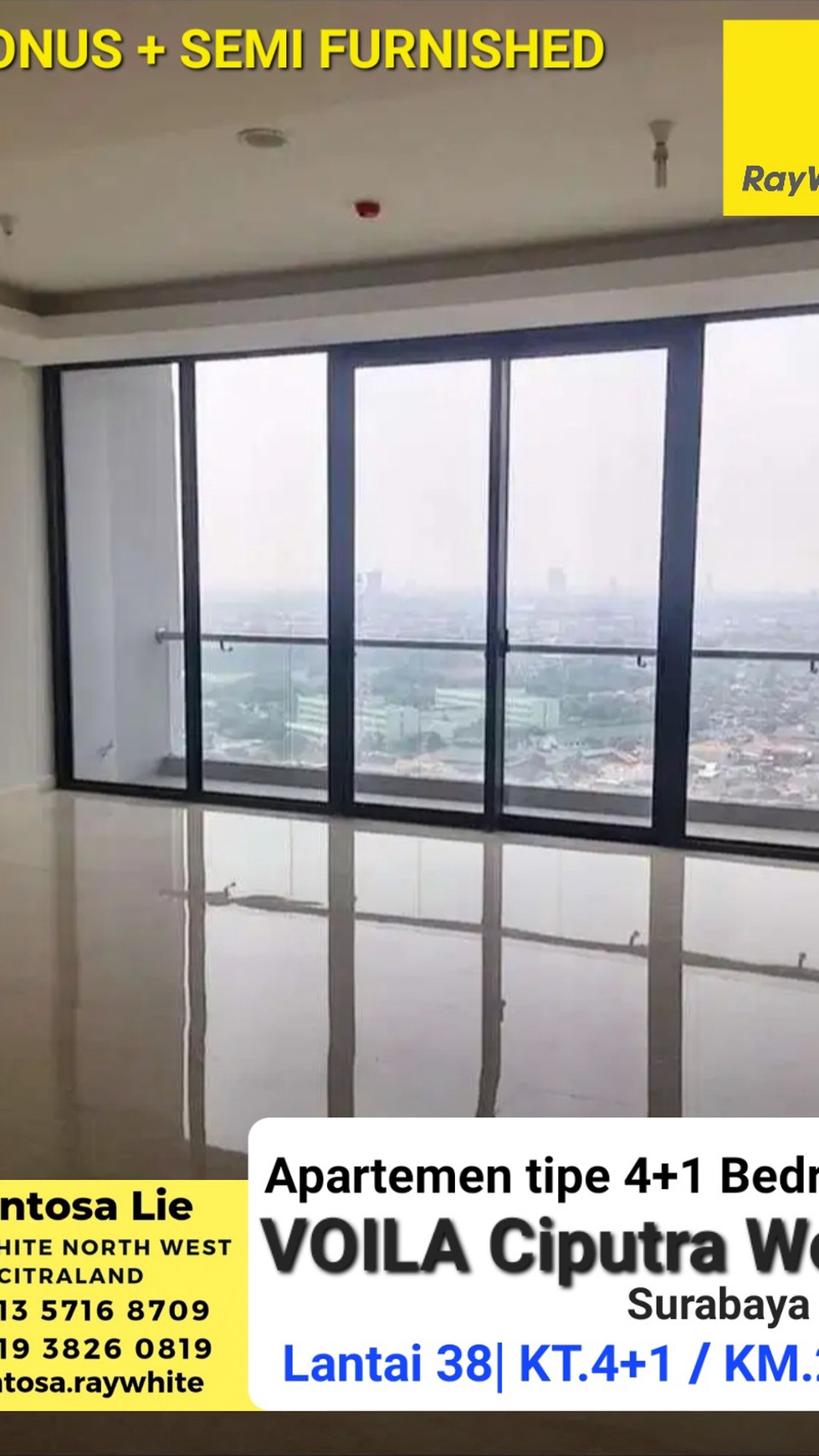 Apartemen Voila Ciputra World Tipe 4+1 Bedroom SEMI Furnished - TerMURAH - Bagus - Lantai 38 - Best View - Surabaya Barat