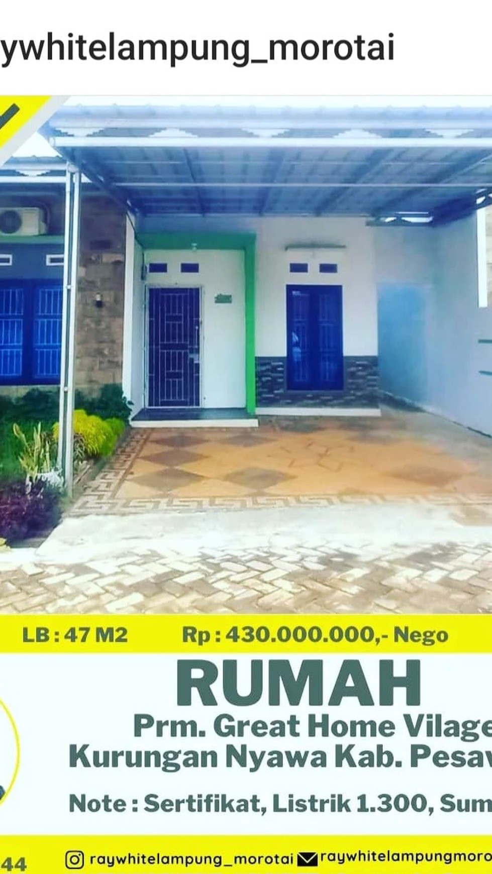 Rumah Great Home Vilage  Dijual Cepat