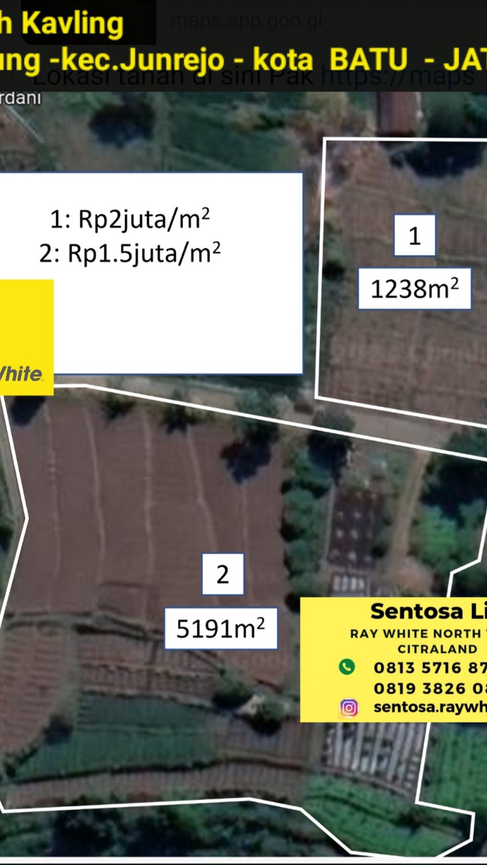 5191 m2 Tanah Kebon di Tlekung - Kec.Junrejo - Kota Batu JATIM - Surat SHM dekat Predator Fun Park