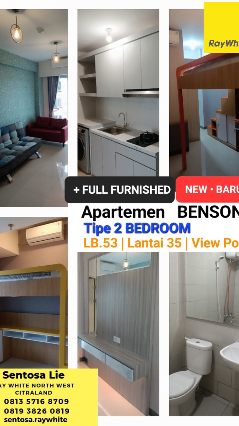 Apartemen Benson Tipe 2 Bedroom FULL FURNISHED New Baru Gress  - Best View Pool - Lantai 35 