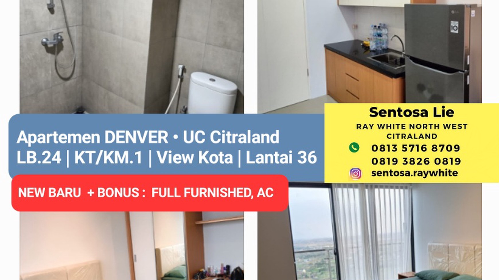 Dijual Apartemen Denver Tipe  Studio BONUS  FULL FURNISHED New Baru di UC Citraland Surabaya