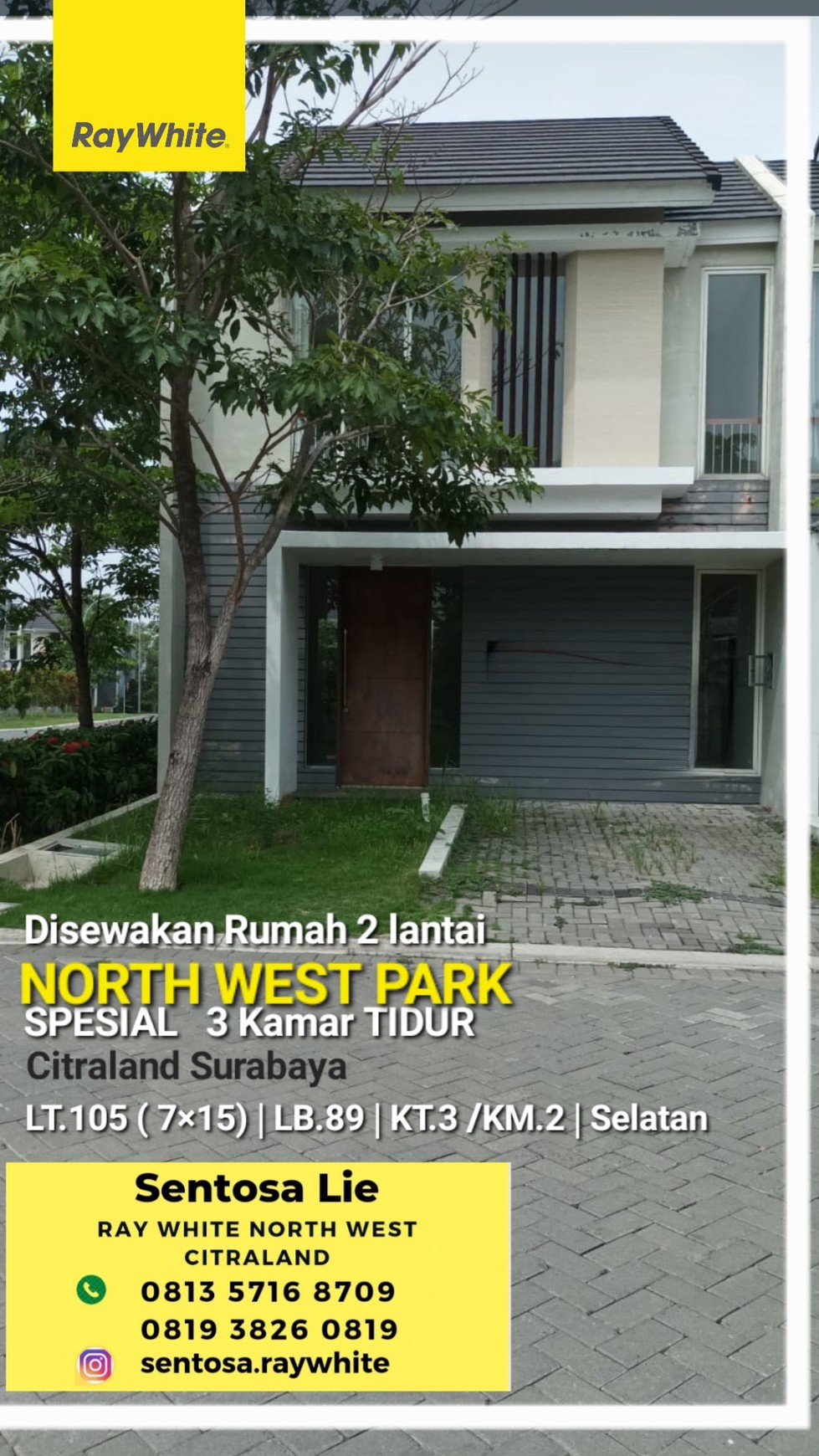 Disewakan Rumah North West Park Citraland Surabaya SPESIAL 3 Kamar Tidur , Modern 2 Lantai