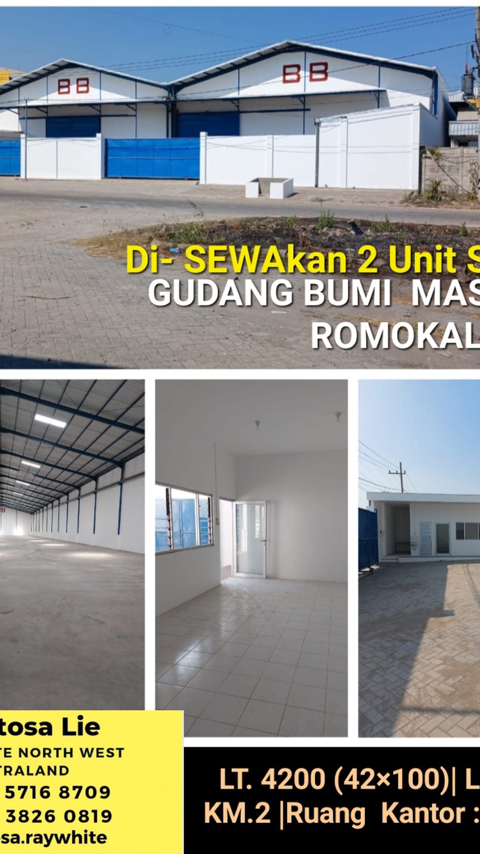 Disewakan 4200 m2 Gudang Surabaya di Bumi Romokalisari - Benowo - Kondisi Baru 2 Unit Sejajar Strategis  Siap Pakai