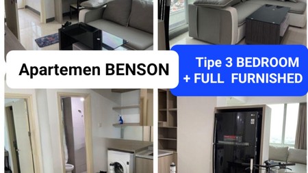 Disewakan Apartemen Benson Tipe 3 Bedroom FULL FURNISHED Modern Best View Akses Pakuwon Mall, PTC, Supermall Surabaya Barat