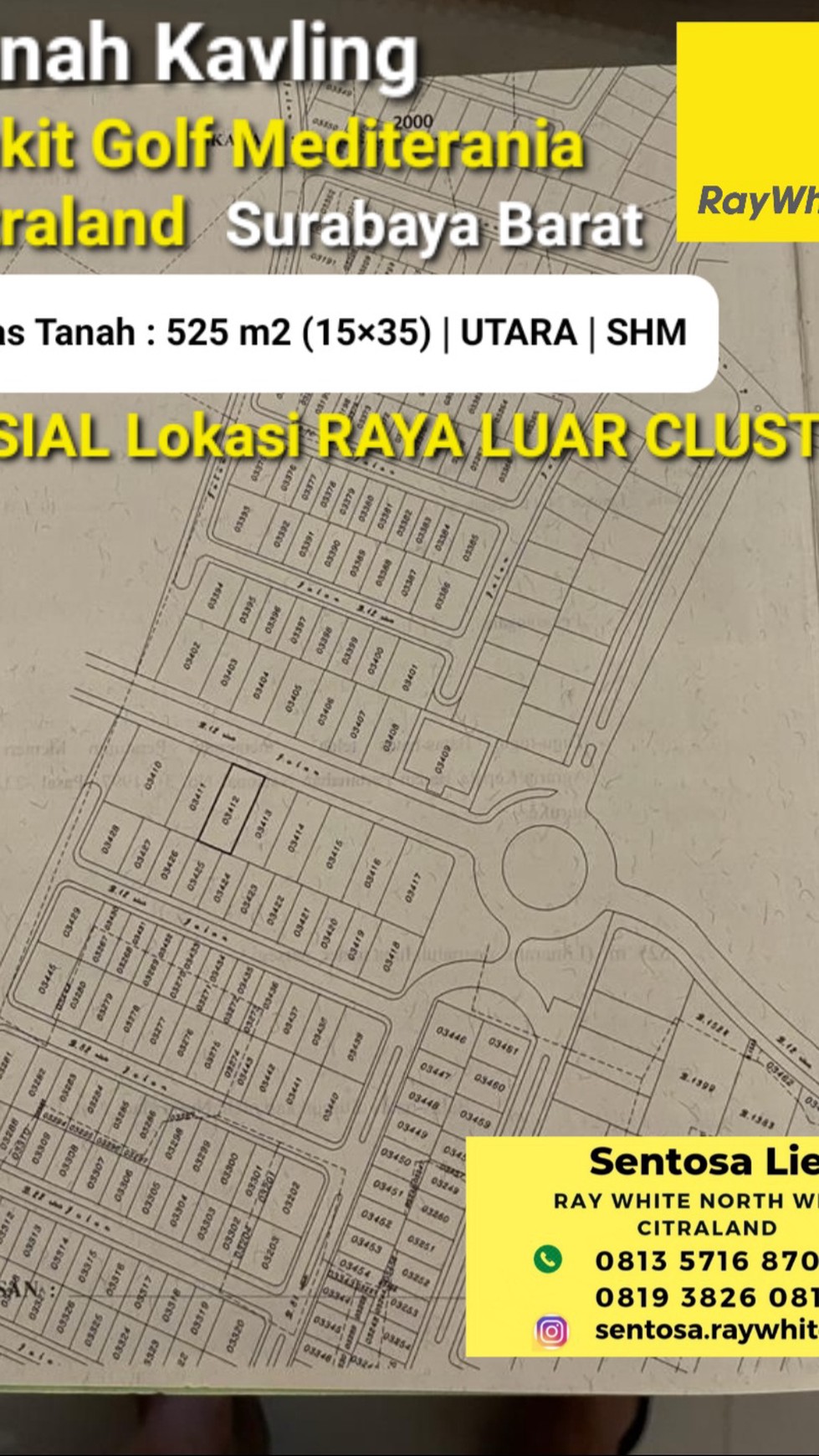 TerMURAH Tanah Kavling Raya Bukit Golf Mefiterania Citraland Surabaya Barat SPESIAL RAYA Luar CLUSTER 