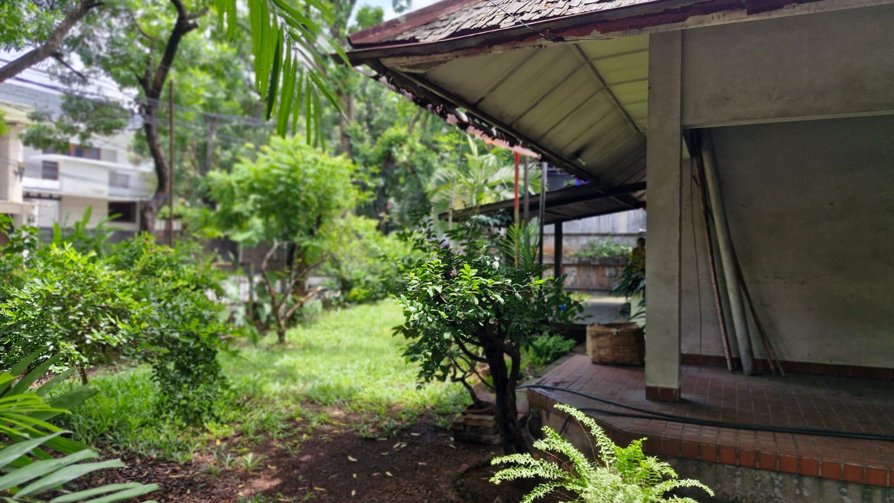 Rumah tua di Hoek, pinggir jalan, strategis. Lokasi sekitar rindang dan teduh Jl. Hanglekiu, Gunung, Jakarta Selatan