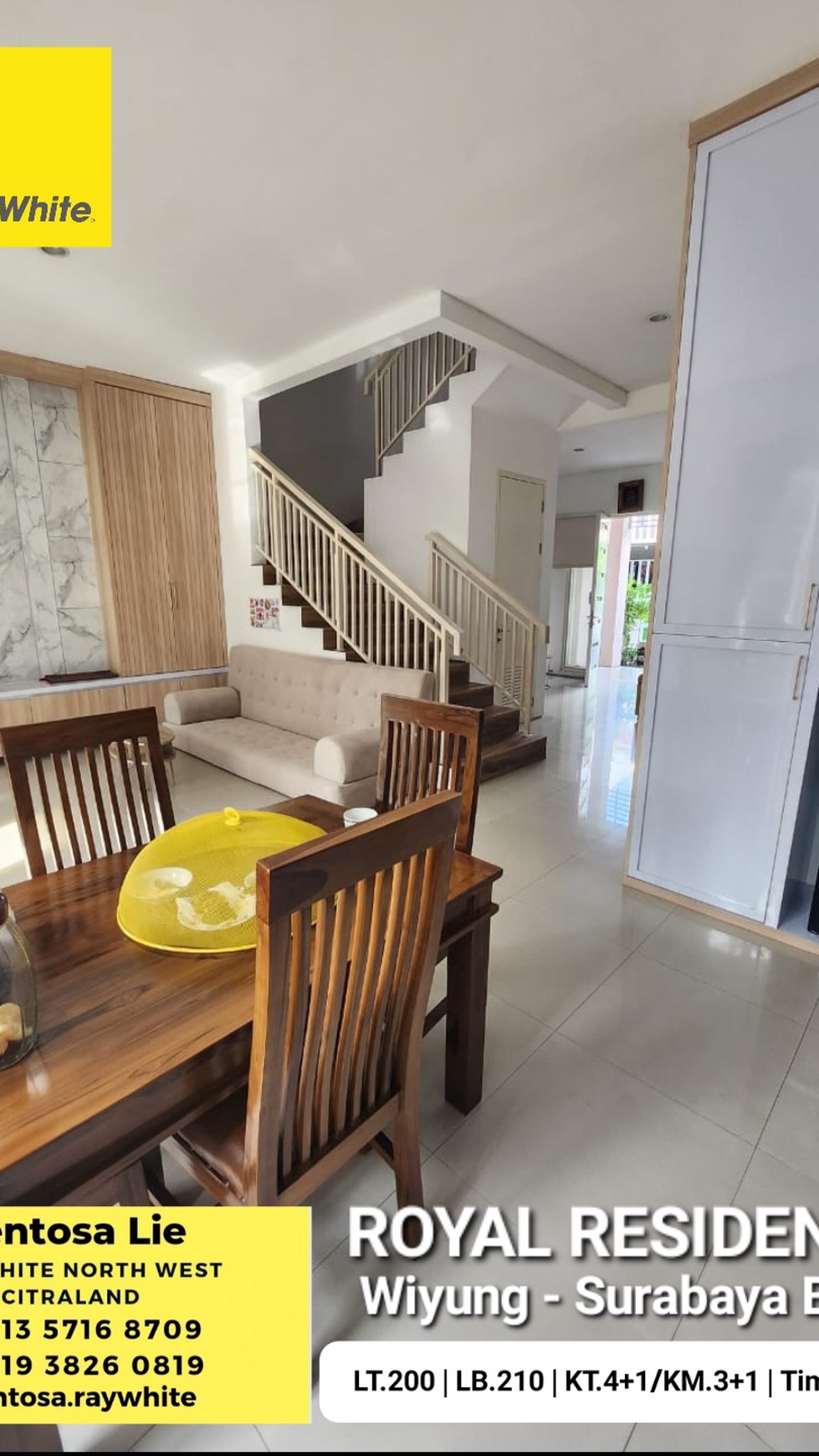 MURAH LUAS 200 m2  Rumah Royal Residence Wiyung Surabaya SPESIAL 4+1 K.Tidur BONUS SEMI FURNISHED +Garasi Carport 3 mobil Luas