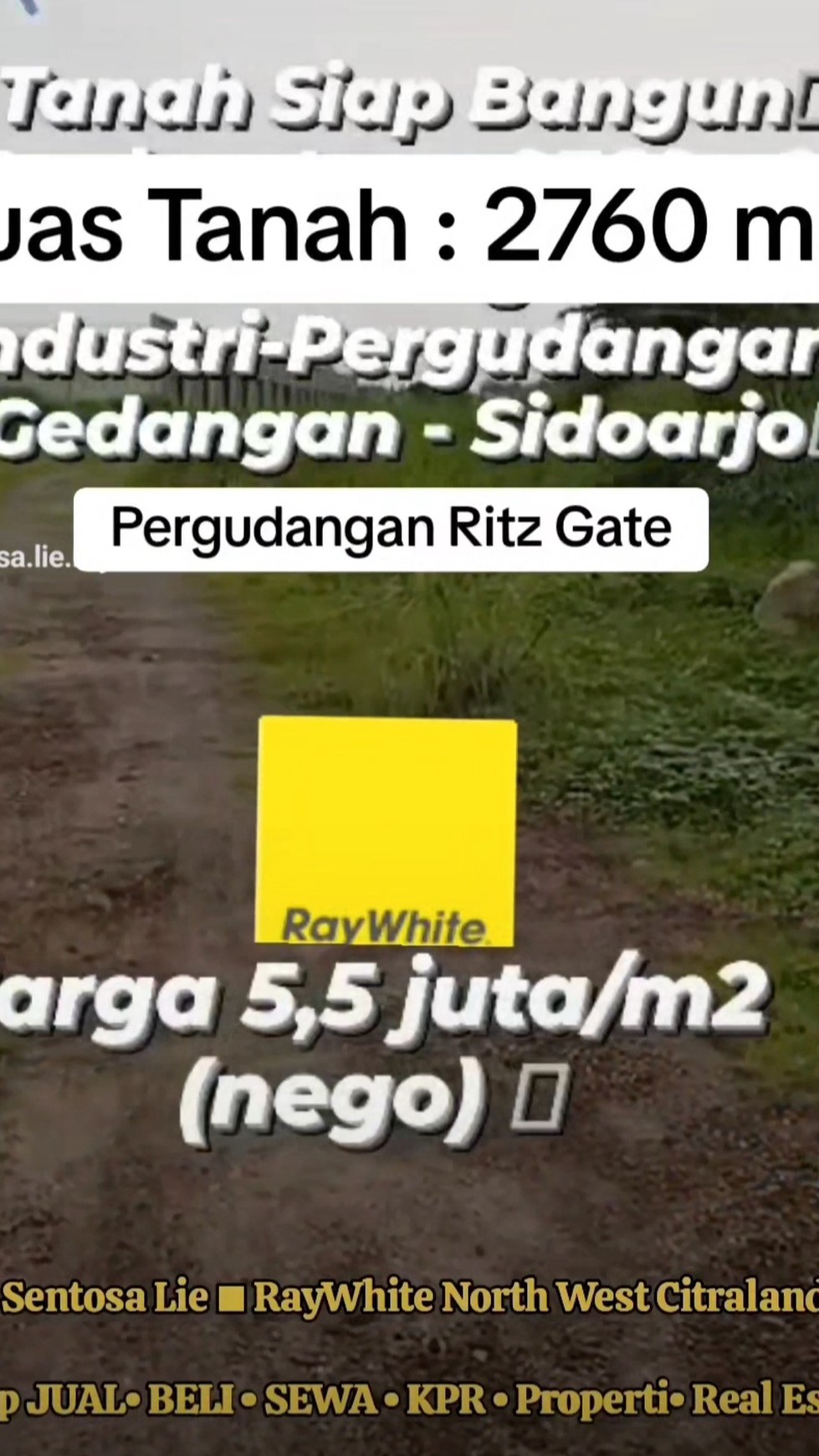 Dijual 2750 m2 Tanah Industri Pergudangan Ritz Gate Gedangan Sidoarjo - Siap Bangun - Sudah URUG - Bisa KPT Bank