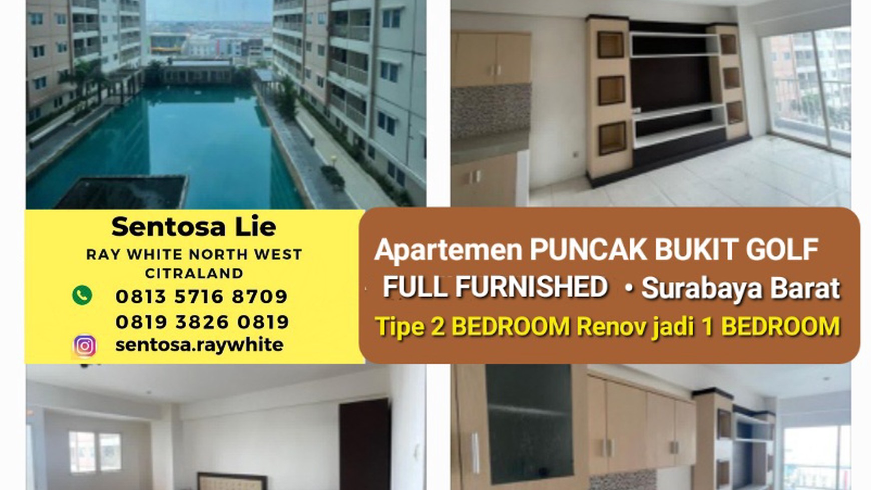 TerMURAH  Apartemen Puncak Bukit Golf Tipe 2 Bedroom RENOV jadi 1 BR JUMBO Bonus FULL FURNISHED Baru Gress Best View 