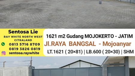 Dijual 1621 m2 Gudang Raya Bangsal - Mojoanyar - Mojokerto.- JATIM 