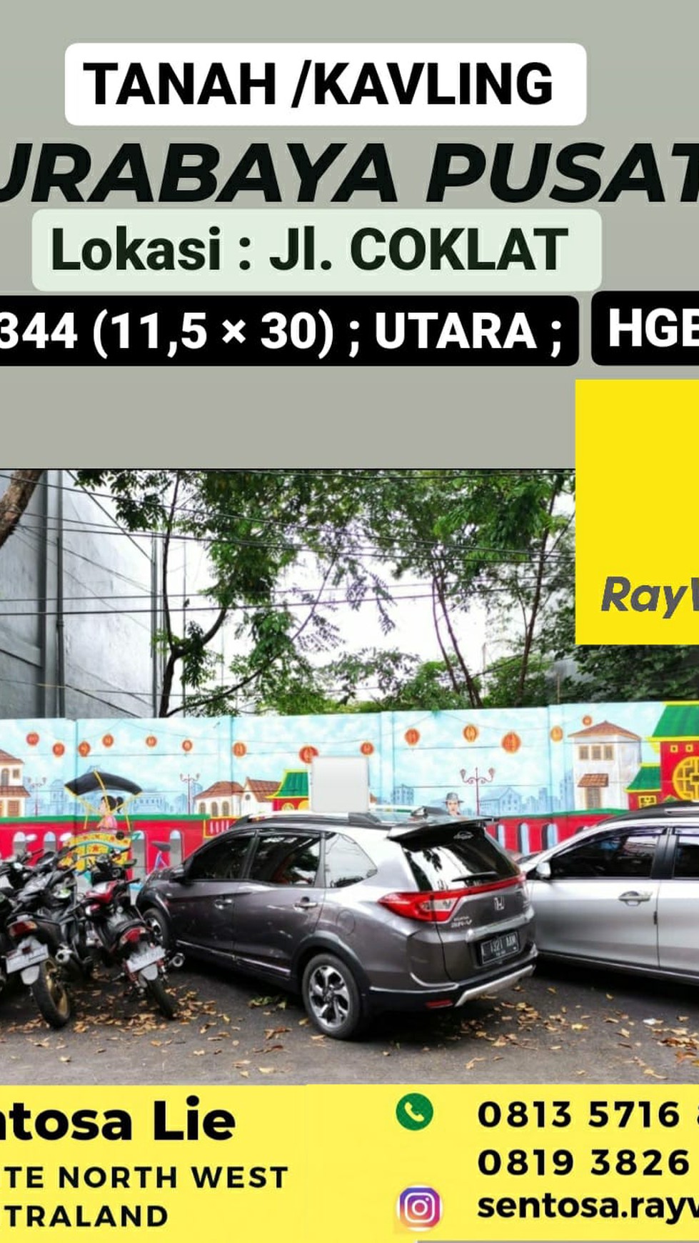 MURAH Rp.9,5 jt/m2 Tanah Kavling Jalan Coklat - Surabaya Pusat  -Surat HGB -  cocok dibangun Bank , Ruko , Kantor dll